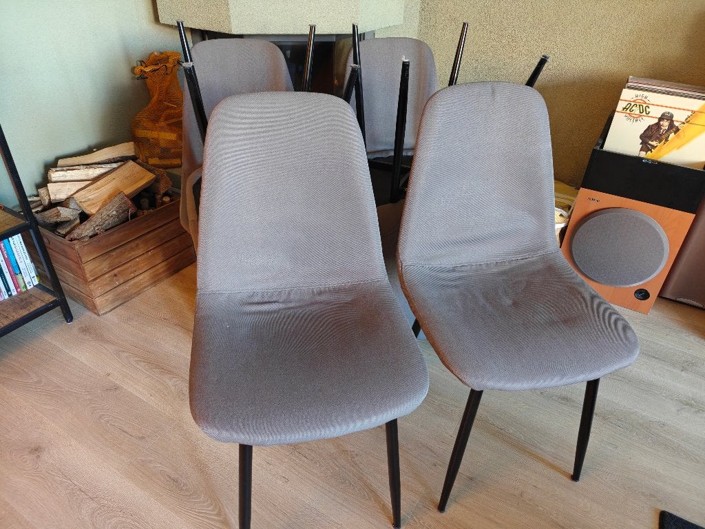 Grijze eetkamerstoelen, Ophalen, Gebruikt, Metaal, Grijs