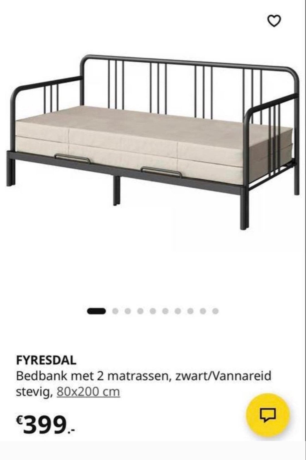 IKEA Fyresdal bedbank met 2 matrassen, zwart, 80x200 cm, Zwart, Tweepersoons, Ophalen of Verzenden, Zo goed als nieuw