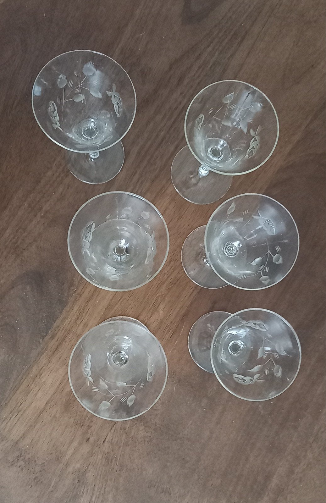 Set van 6 vintage gegraveerde glazen, Antiek en Kunst, Antiek | Glas en Kristal, Ophalen of Verzenden