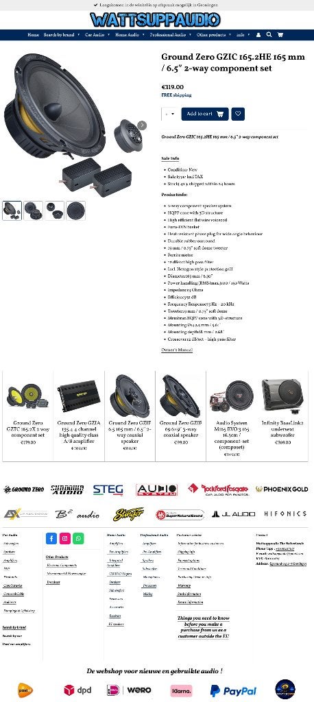 Ground Zero GZIC 165.2HE 16.5cm / 6.5'' Composet / Speakers, Erlenweg 25, 85658 Egmating, Germany, Nieuw, https://www.ground-zero-audio.com/en/support-en/contact-page/