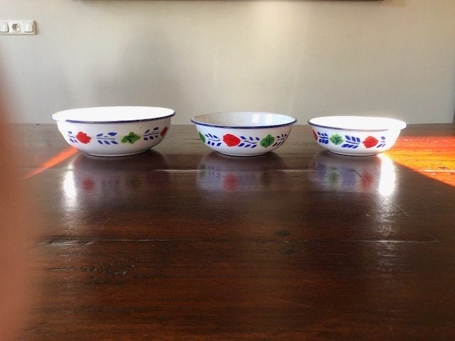 Een set van 3 Boerenbont emaille schaaltjes!, Ophalen of Verzenden