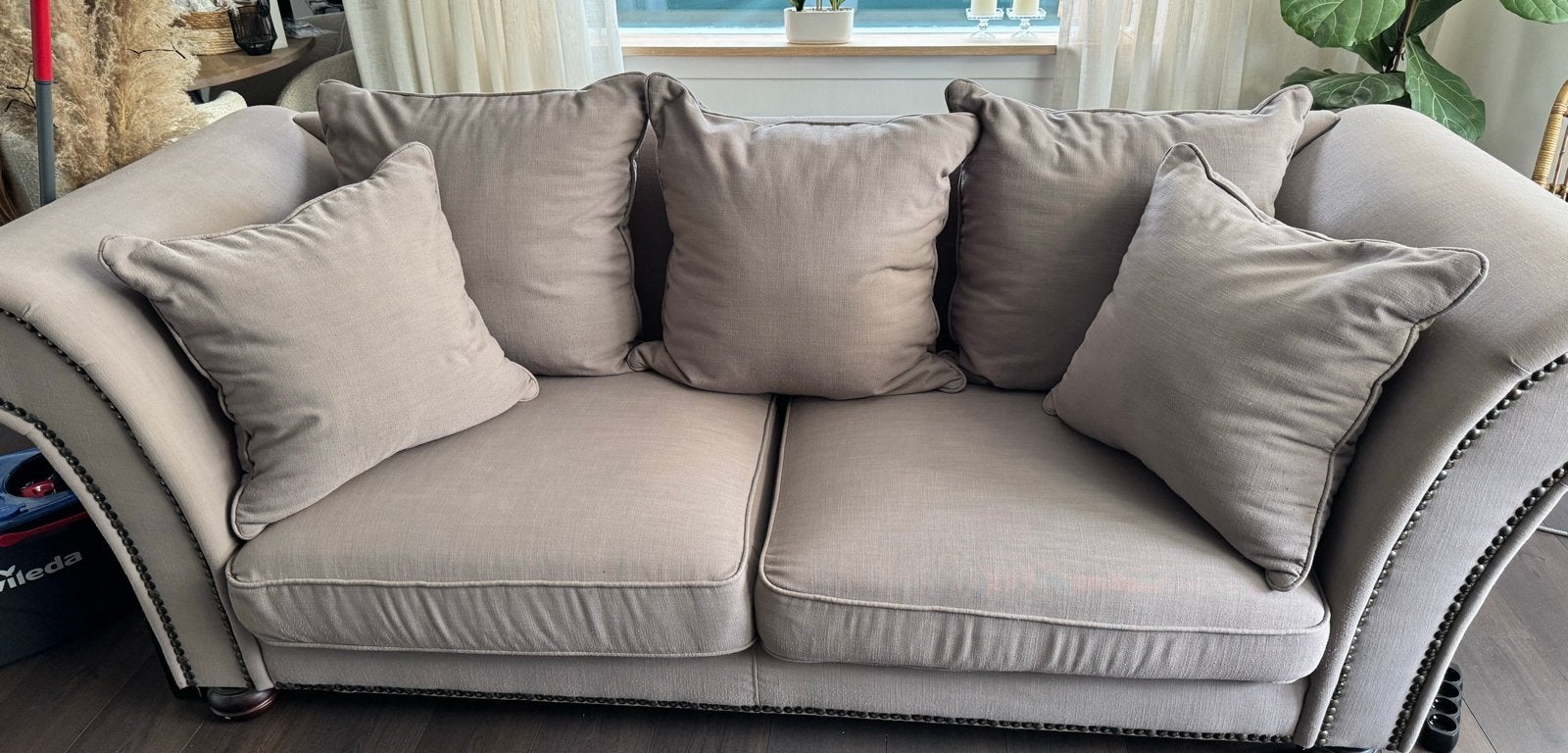 Luxe landelijke 2,5/3-zits bank – beige/taupe, Huis en Inrichting, Ophalen, Gebruikt, Tweepersoons, 75 tot 100 cm