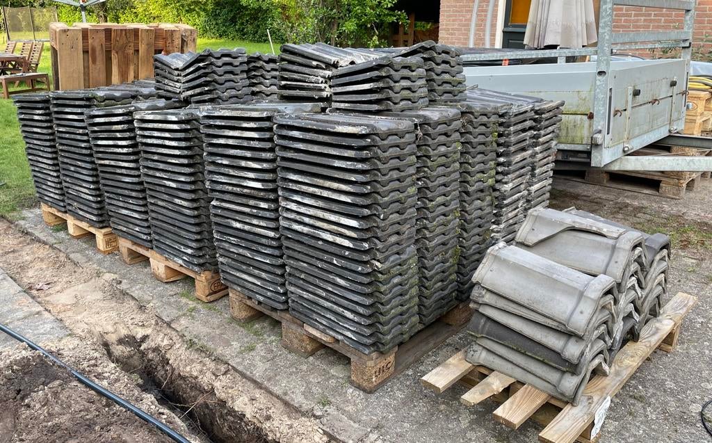 Teeuwen Kaldenkirchen vlakke mulden blauw gesmoord, Doe-het-zelf en Verbouw, Dakpannen en Dakbedekking, Ophalen, Gebruikt, Steen of Klei
