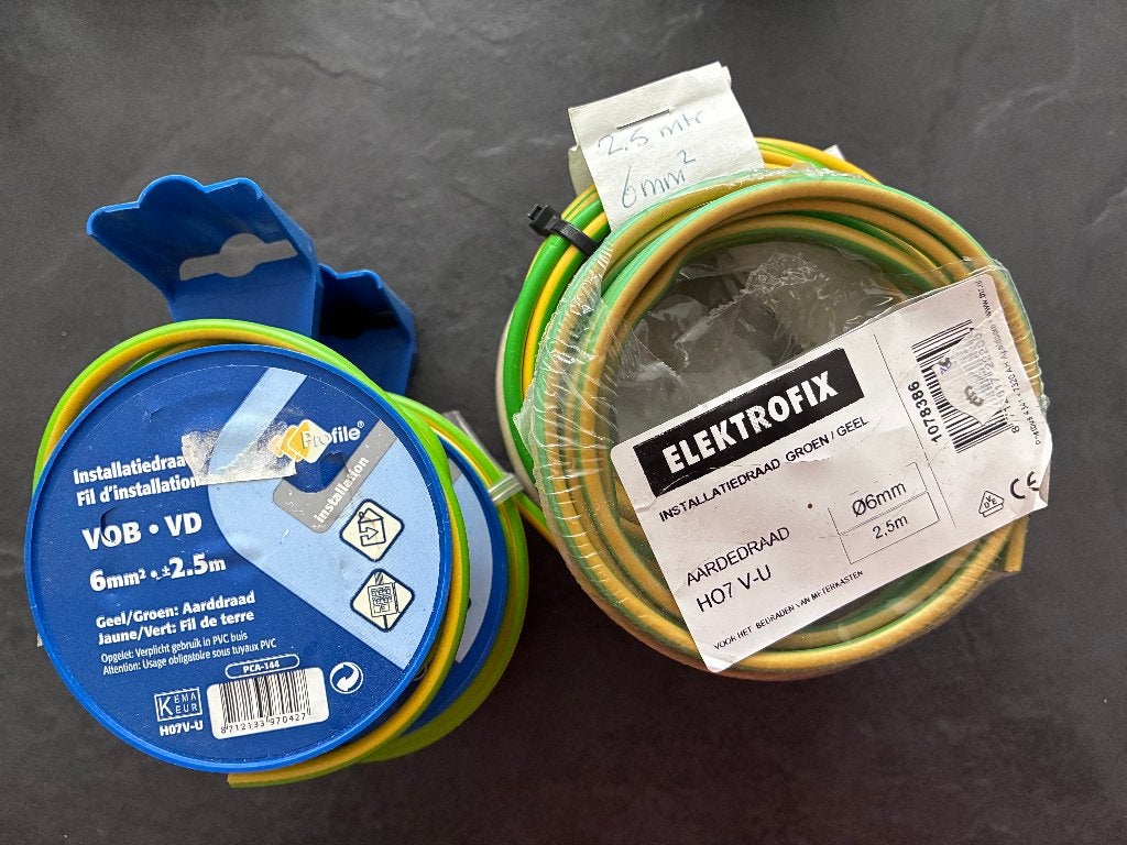 Installatiedraad VD draad 6 mm² blauw geel/groen–  2,5 m, Ophalen of Verzenden, Nieuw, Kabel of Snoer