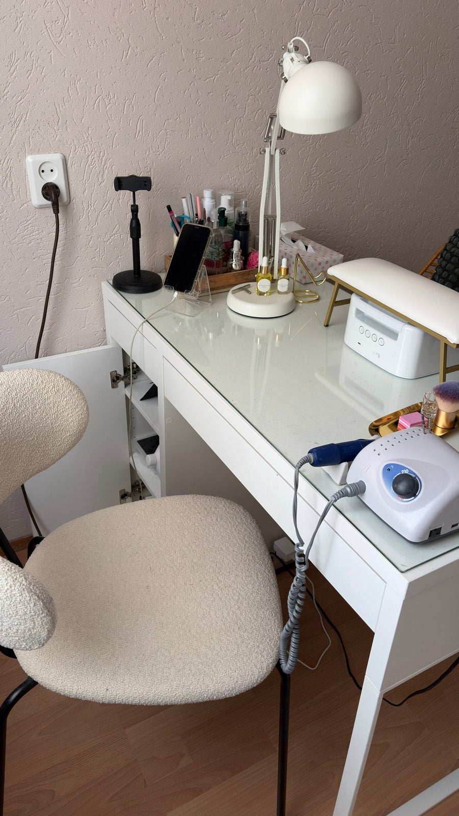 Witte tafel met glazen blad - Alleen afhalen, Ophalen, Gebruikt, 100 tot 150 cm, Tot twee personen