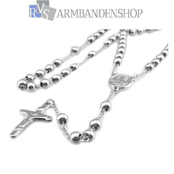 ketting Rvs rozenkrans ketting rosary kruisje kruis, Sieraden, Tassen en Uiterlijk, Kettingen, Verzenden, Nieuw, Zilver, Overige materialen