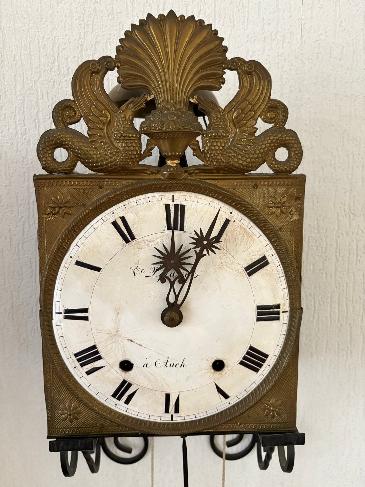 Antieke Franse comtoise wandklok met bronzen ornamenten, Antiek en Kunst, Ophalen