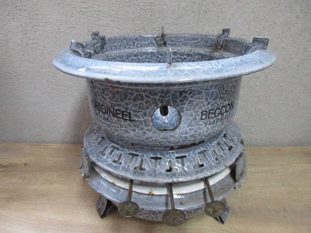 Vintage gewolkt emaille petroleumstel, Ophalen of Verzenden