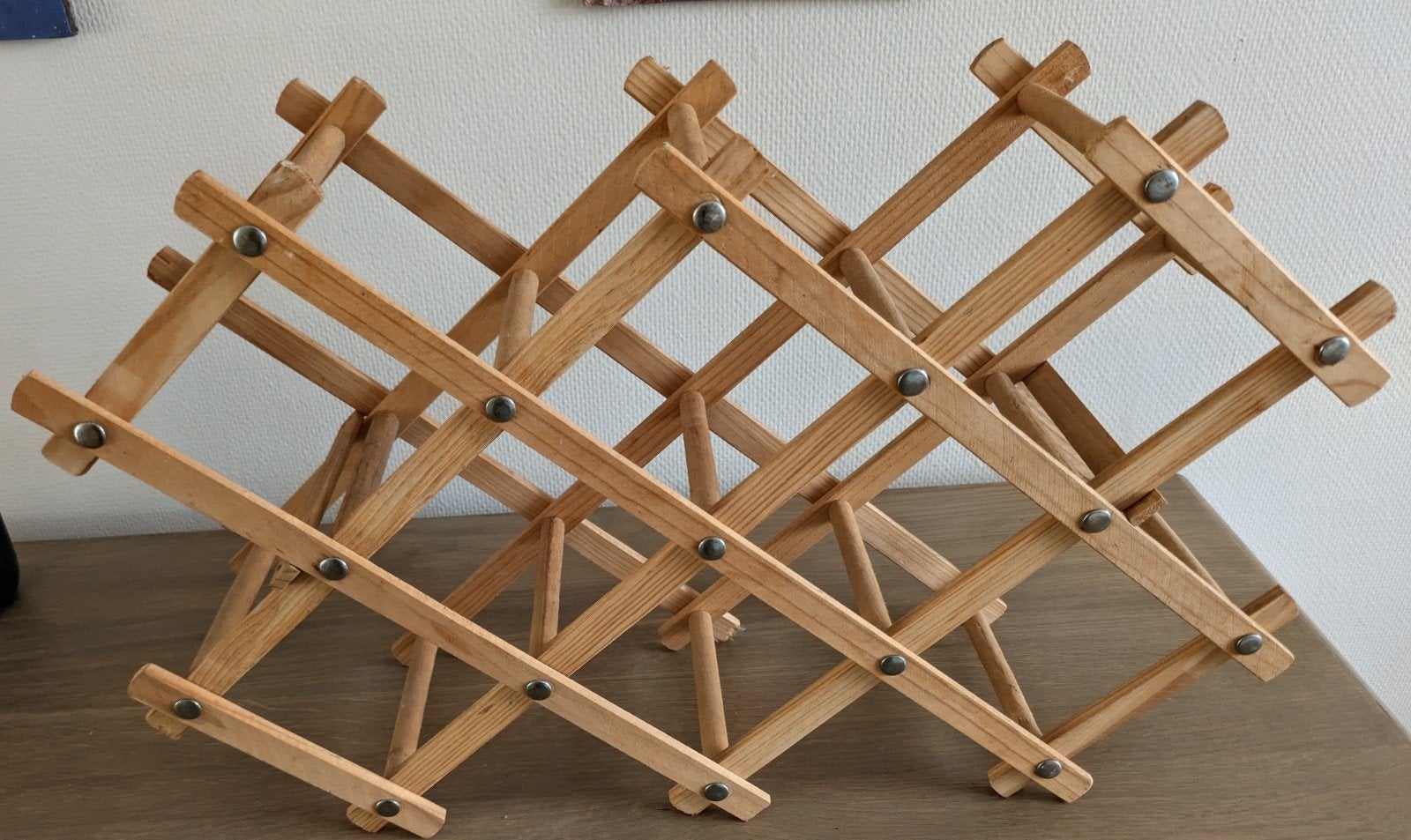 Wijnrek, hout, inklapbaar, vintage, harmonica model, Ophalen of Verzenden, Zo goed als nieuw, Hout, 5 tot 15 flessen