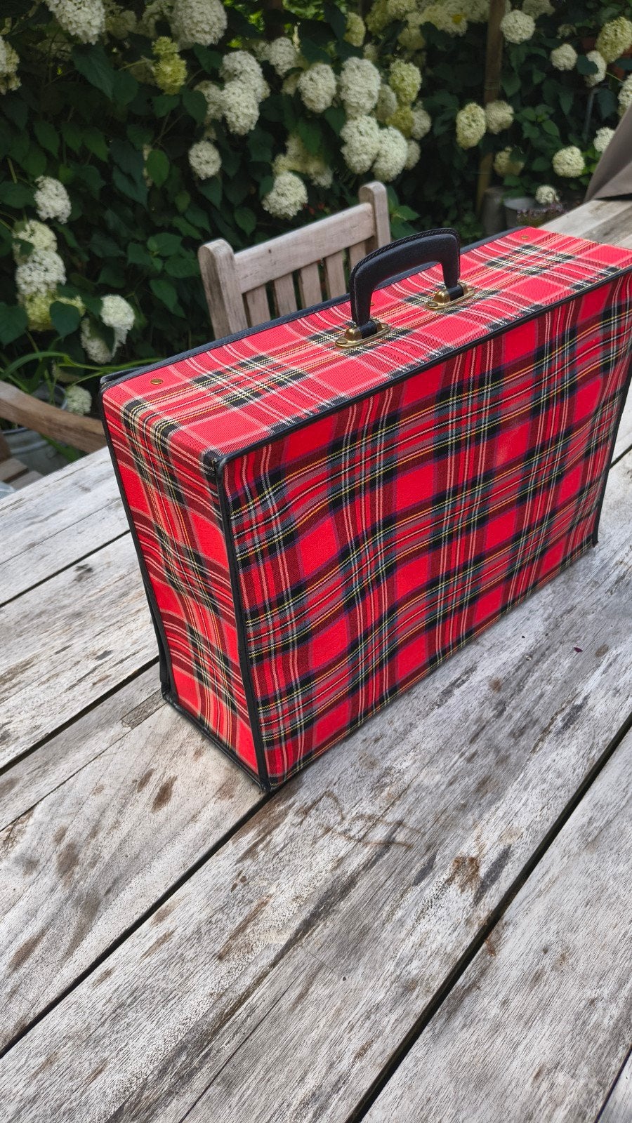 Vintage geruite koffer met ritssluiting - 50x34x15 cm, Ophalen, Overige materialen, Gebruikt, 50 tot 60 cm