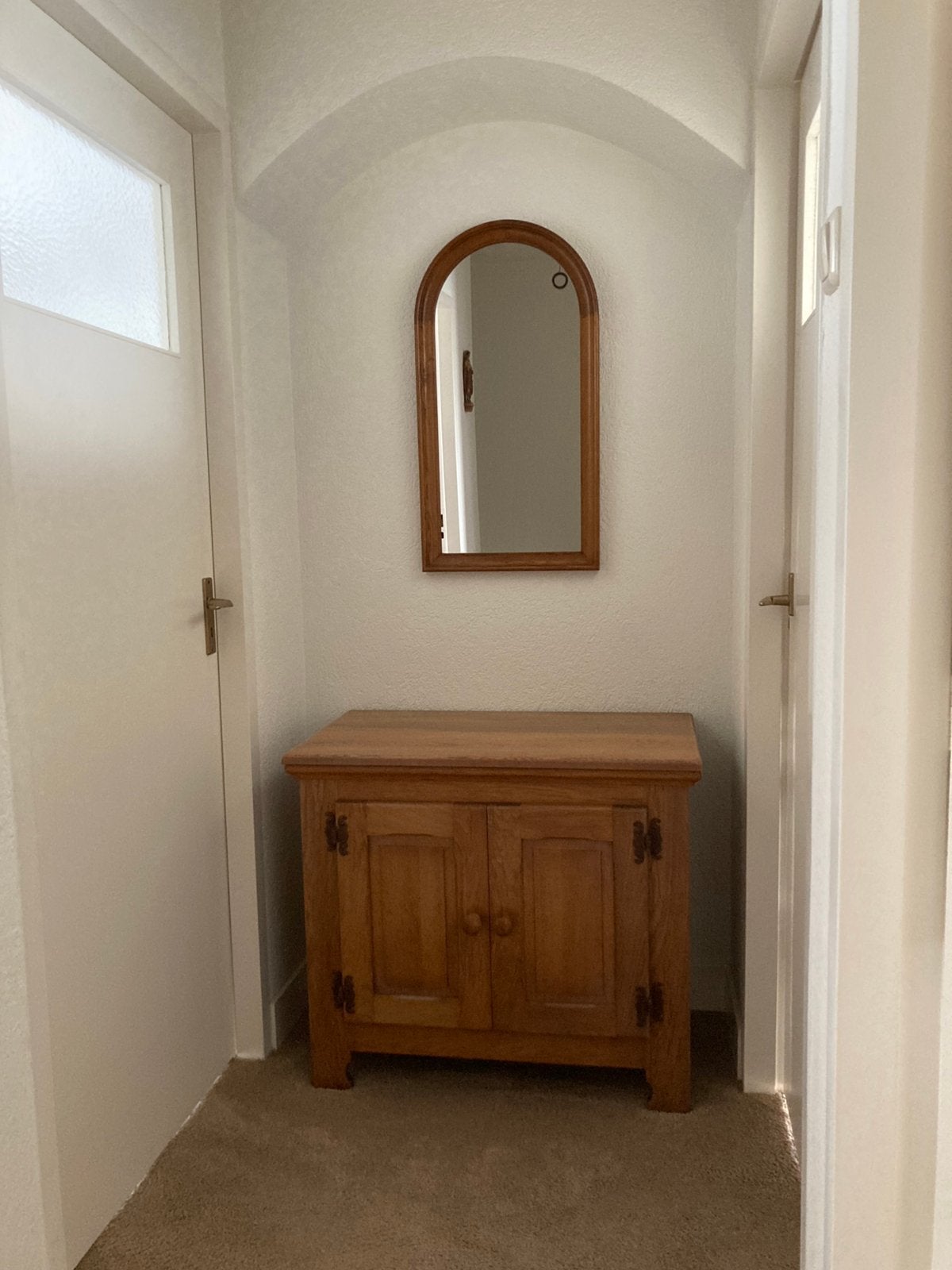 Eiken halkast met spiegel, Zo goed als nieuw, Minder dan 100 cm, 25 tot 50 cm, 50 tot 100 cm