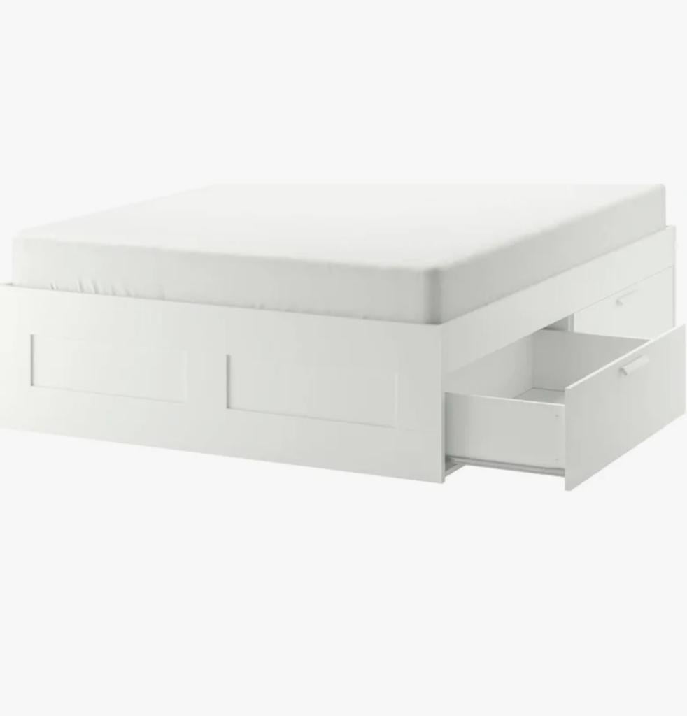 Ikea Bed Brimnes 140x200 incl. Matras, Ophalen, Gebruikt, Wit, 140 cm