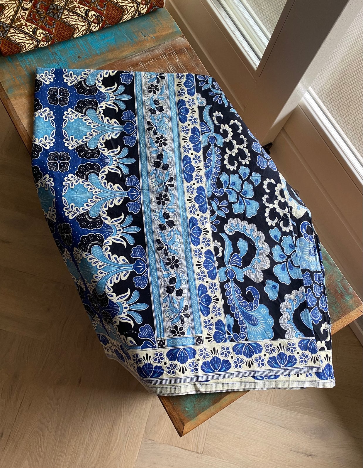 batik lap blauw/wit/zwart 192x115, 120 cm of meer, Zwart, Ophalen of Verzenden, Katoen