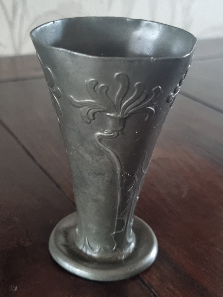 Antiek Tinnen Art Nouveau Drinkbeker - Anno 1900 -, Ophalen of Verzenden