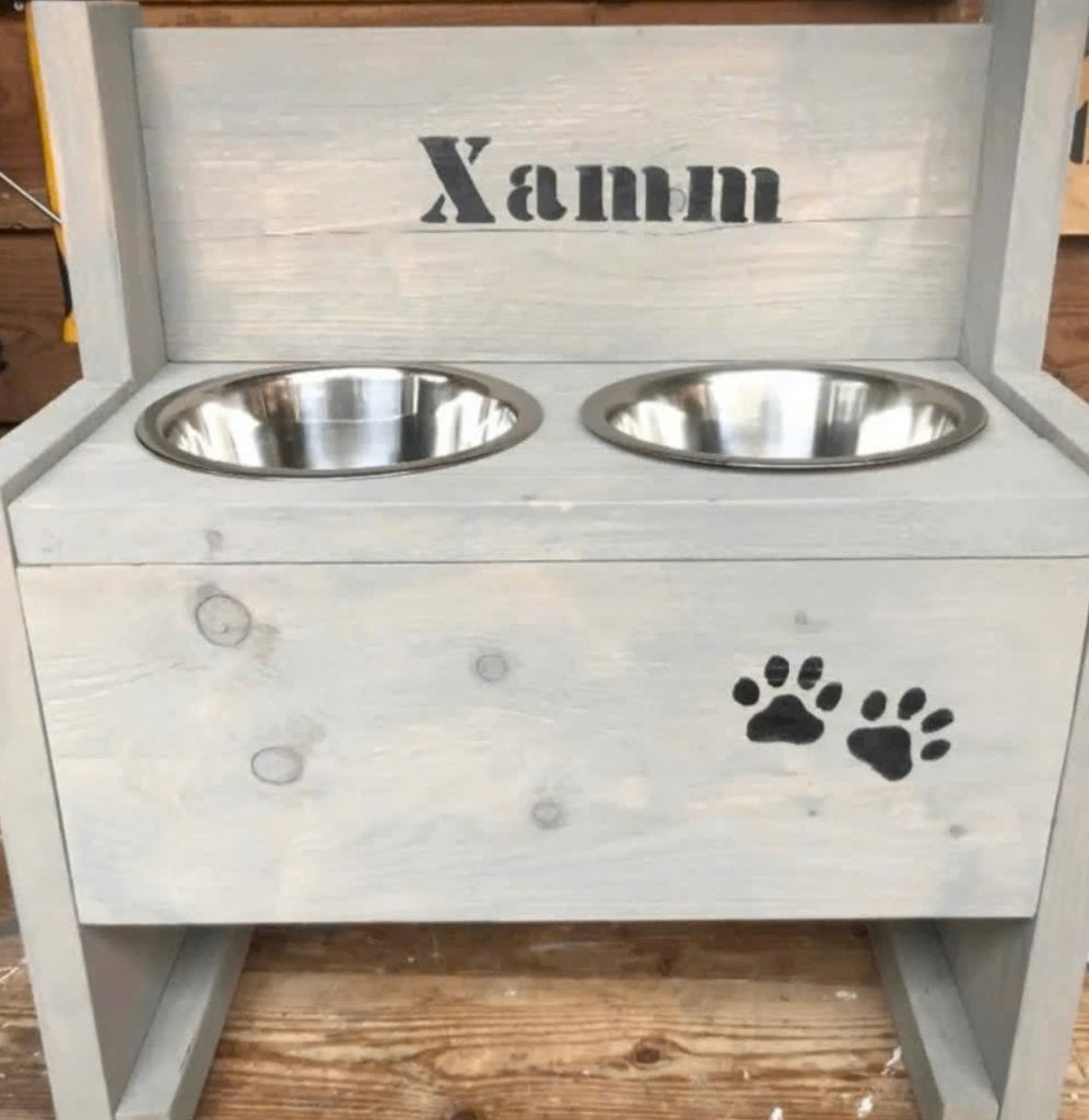 Steigerhouten Eet/drinkbakken met EIGEN NAAM hond, Ophalen of Verzenden, Nieuw