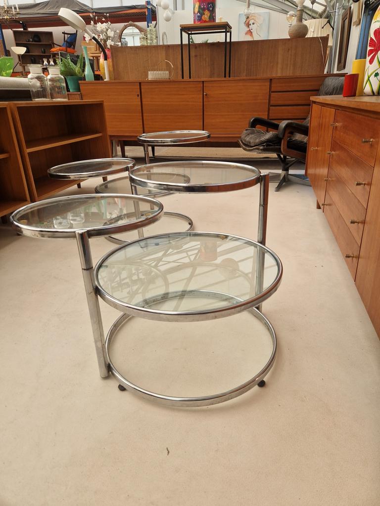 Twee vintage Leitmotiv salontafels, chroom/glas, Huis en Inrichting, Tafels | Salontafels, Ophalen, 50 tot 100 cm, ., Rond