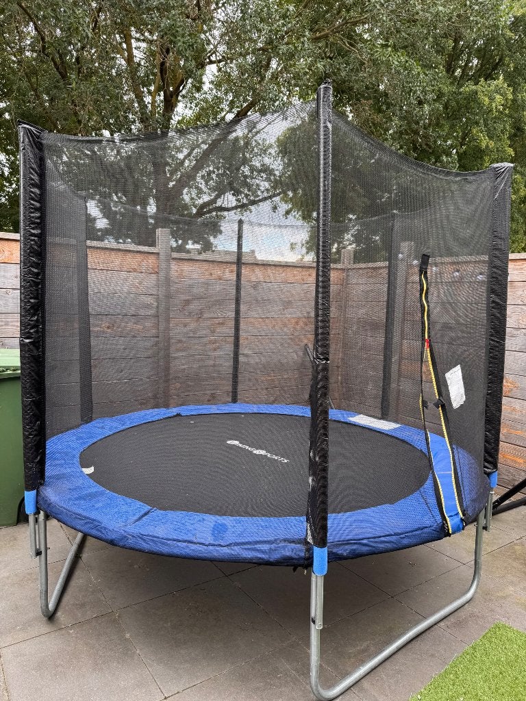 Trampoline blauw met veiligheidsnet., Kinderen en Baby's, Speelgoed | Buiten | Trampolines, Ophalen, Zo goed als nieuw