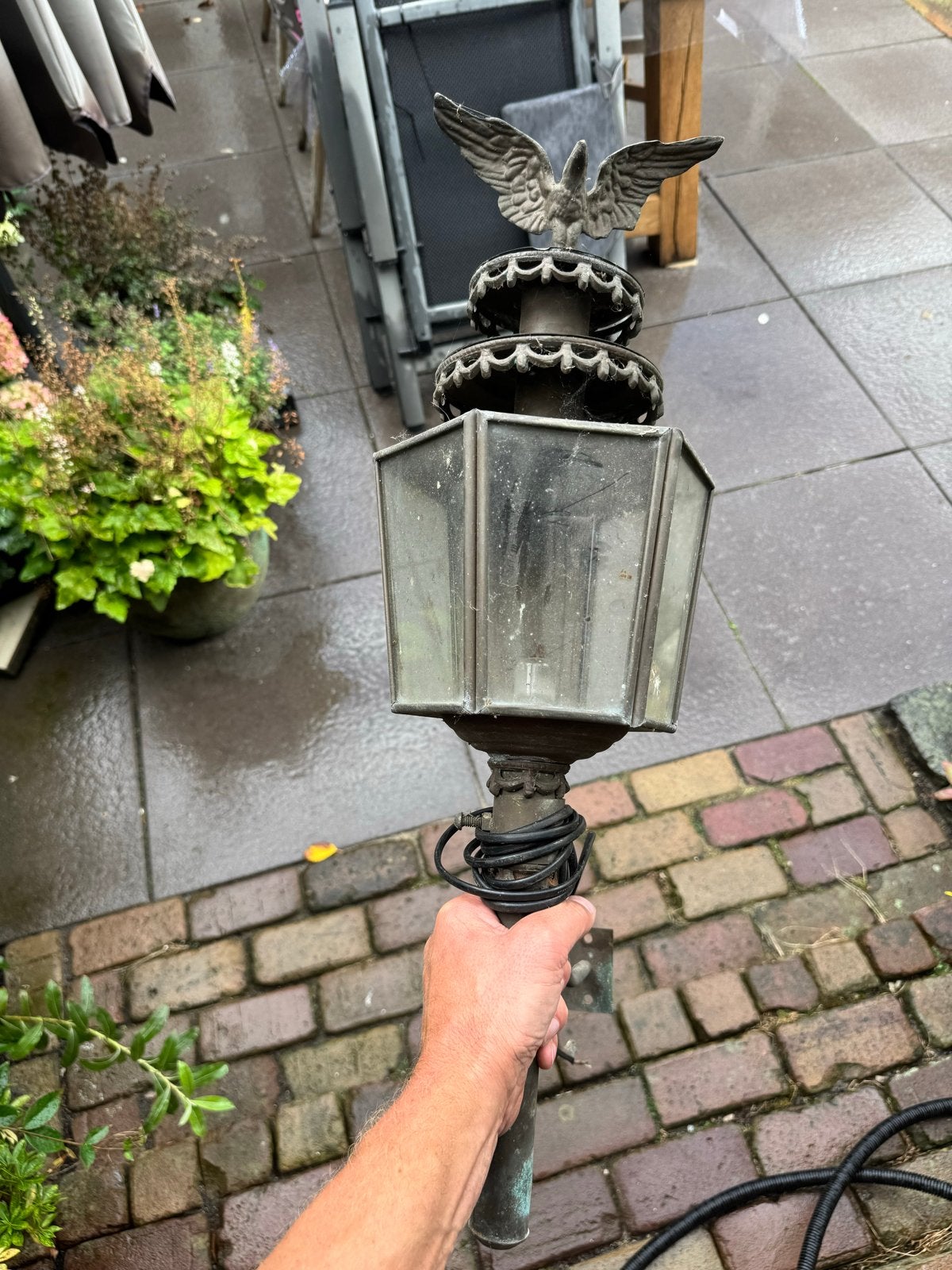 Antieke buitenlamp met adelaar - koper/brons, Ophalen
