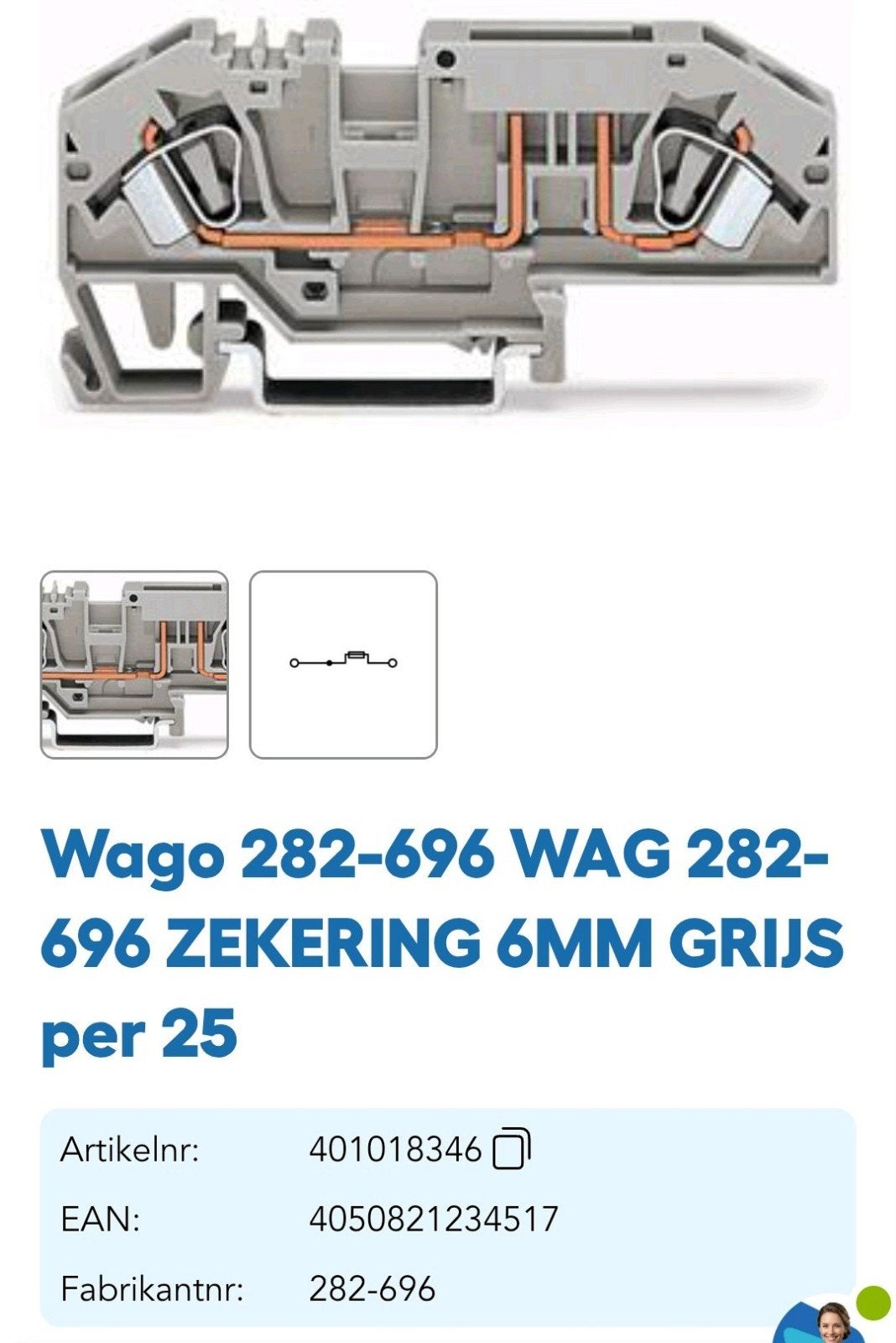 25st. NIEUWE Wago classic zekeringsklem 6mm² (art.282-696), Doe-het-zelf en Verbouw, Elektra en Kabels, Ophalen of Verzenden, Nieuw