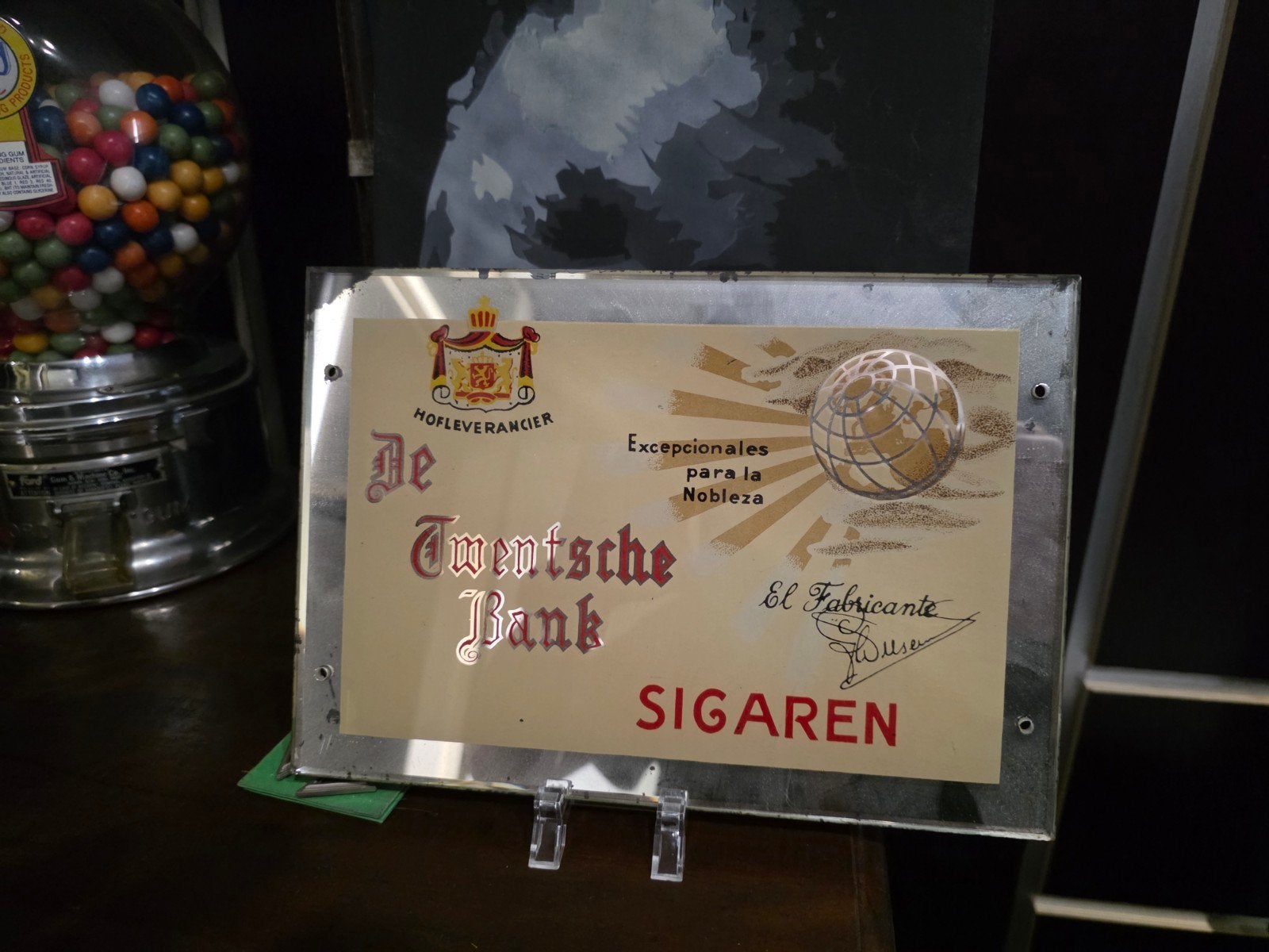 Vintage glazen Reclamebord "De Twentsche Bank Sigaren", Ophalen of Verzenden, Gebruikt, Reclamebord