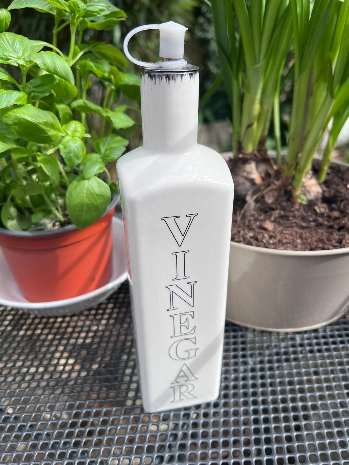 Witte keramische olijfolie fles, Huis en Inrichting, Ophalen of Verzenden, Zo goed als nieuw