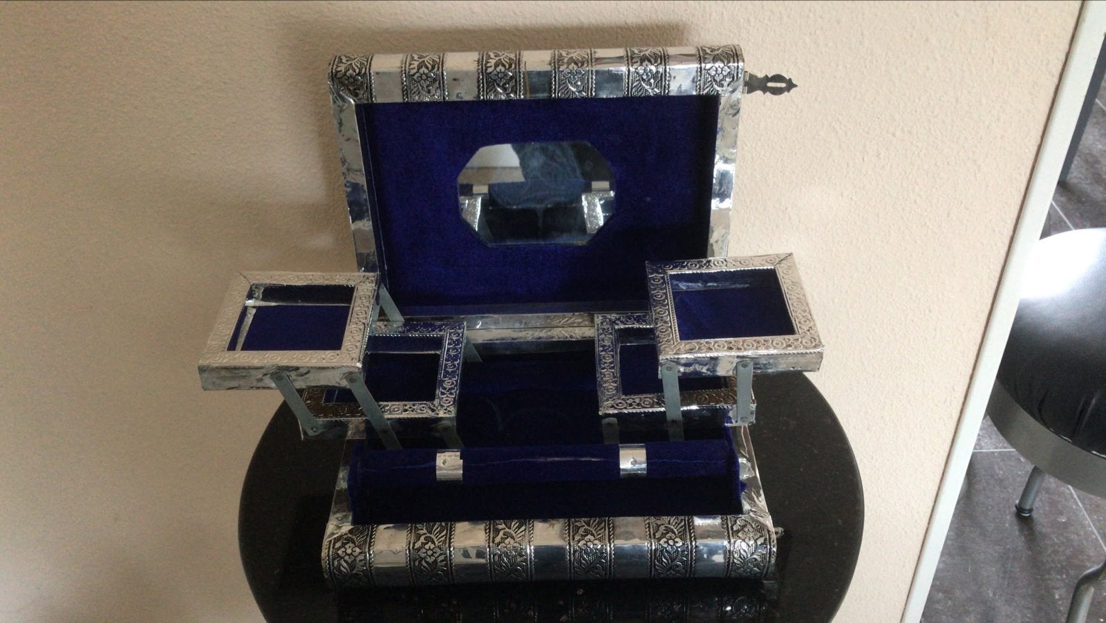 Zilveren Juwelendoos met Blauw Fluweel, Ophalen of Verzenden