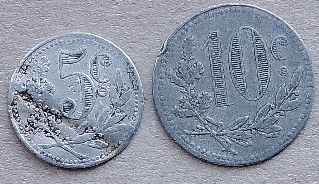 Algerije, 5 centimes 1916, 10 centimes 1921. Noodgeld., Ophalen of Verzenden, Overige landen, Setje