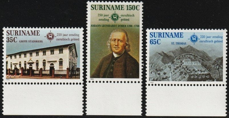 Rep-Suriname 318-320 serie met tab onder broeder gemeente., Verzenden, Postfris