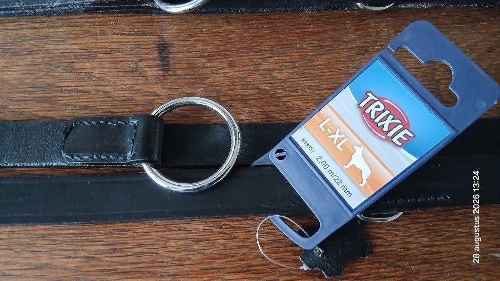 Trixie verstelbare riem zwart leer / politielijn NIEUW, Dieren en Toebehoren, Ophalen of Verzenden, Nieuw, Hondenriem