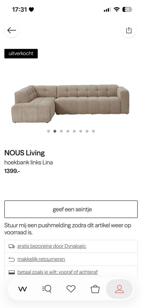 Zo goed als nieuwe hoekbank Lina van NOUS Living, Ophalen, 100 tot 125 cm, Hoekbank, 300 cm of meer