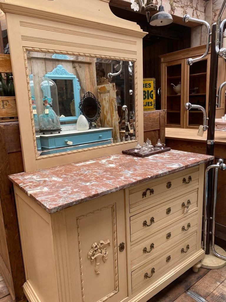 Frans brocante kast commode met spiegel