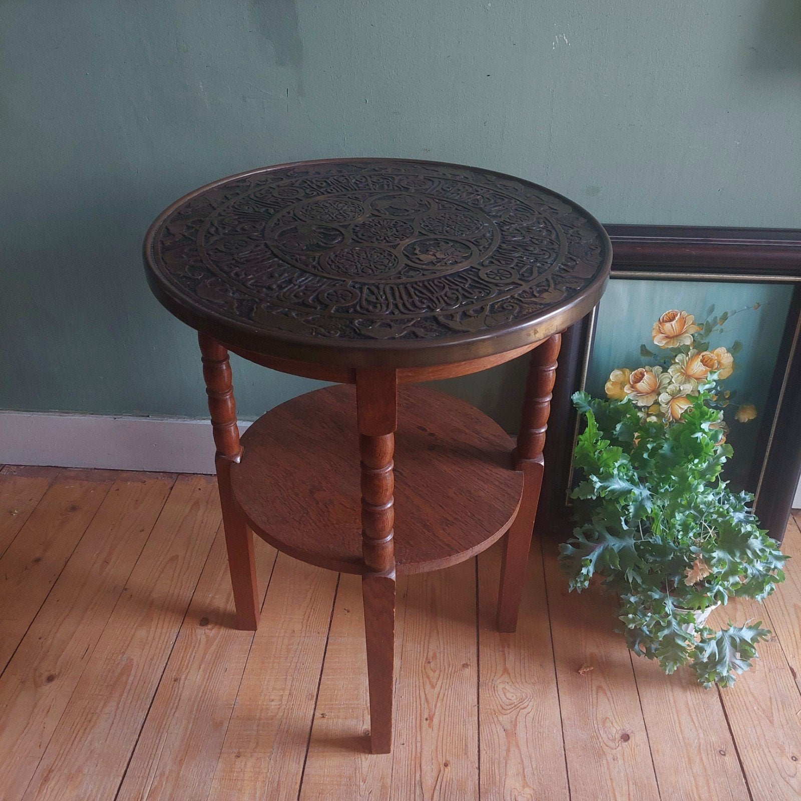 Lucky Vintage bijzettafel of rooktafel koperen bovenblad, Antiek en Kunst, Ophalen
