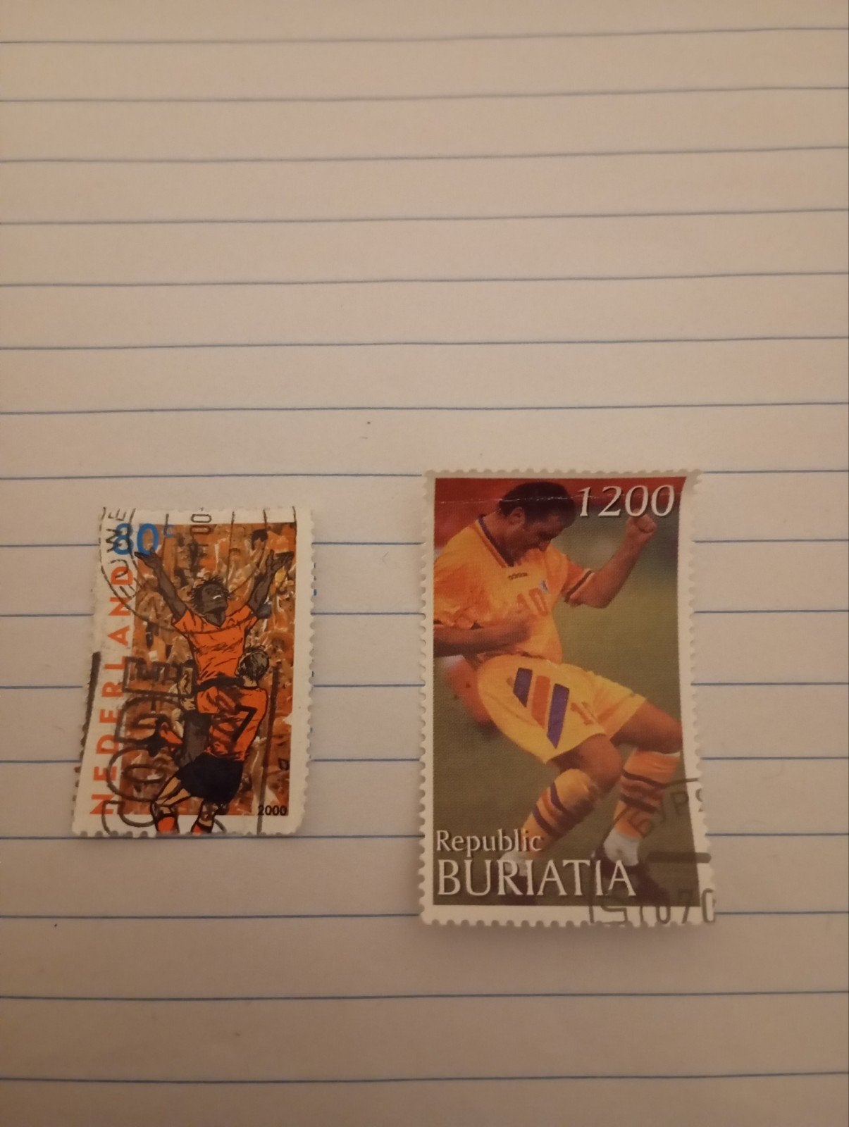 Vintage Voetbal 2 postzegels Buriatia+ NL, Verzenden, Overige binnenlandse clubs