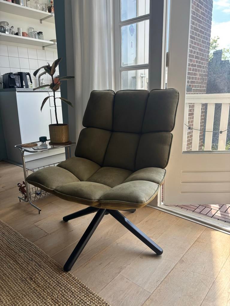 Comfortabele draaibare fauteuil - Olijfgroen, Ophalen, Zo goed als nieuw, 75 tot 100 cm, 50 tot 75 cm