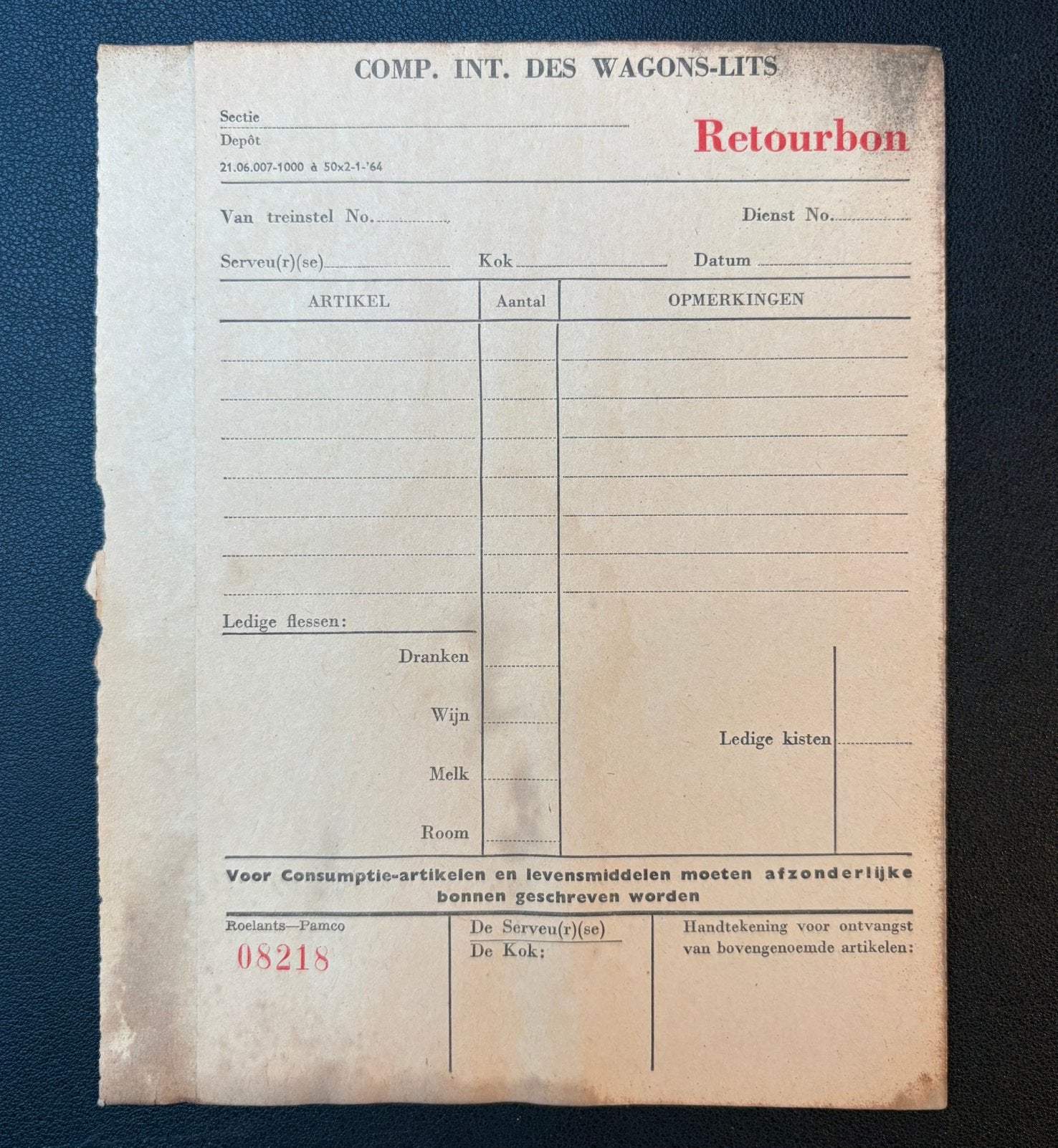 Retourbon Compagnie Internationale des Wagons-Lits (1964), Ophalen of Verzenden, Zo goed als nieuw, Trein