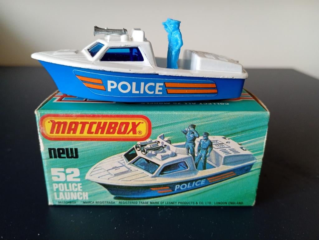 Lesney Matchbox Superfast #52 Police Launch in doosje, Ophalen of Verzenden, Gebruikt, Auto
