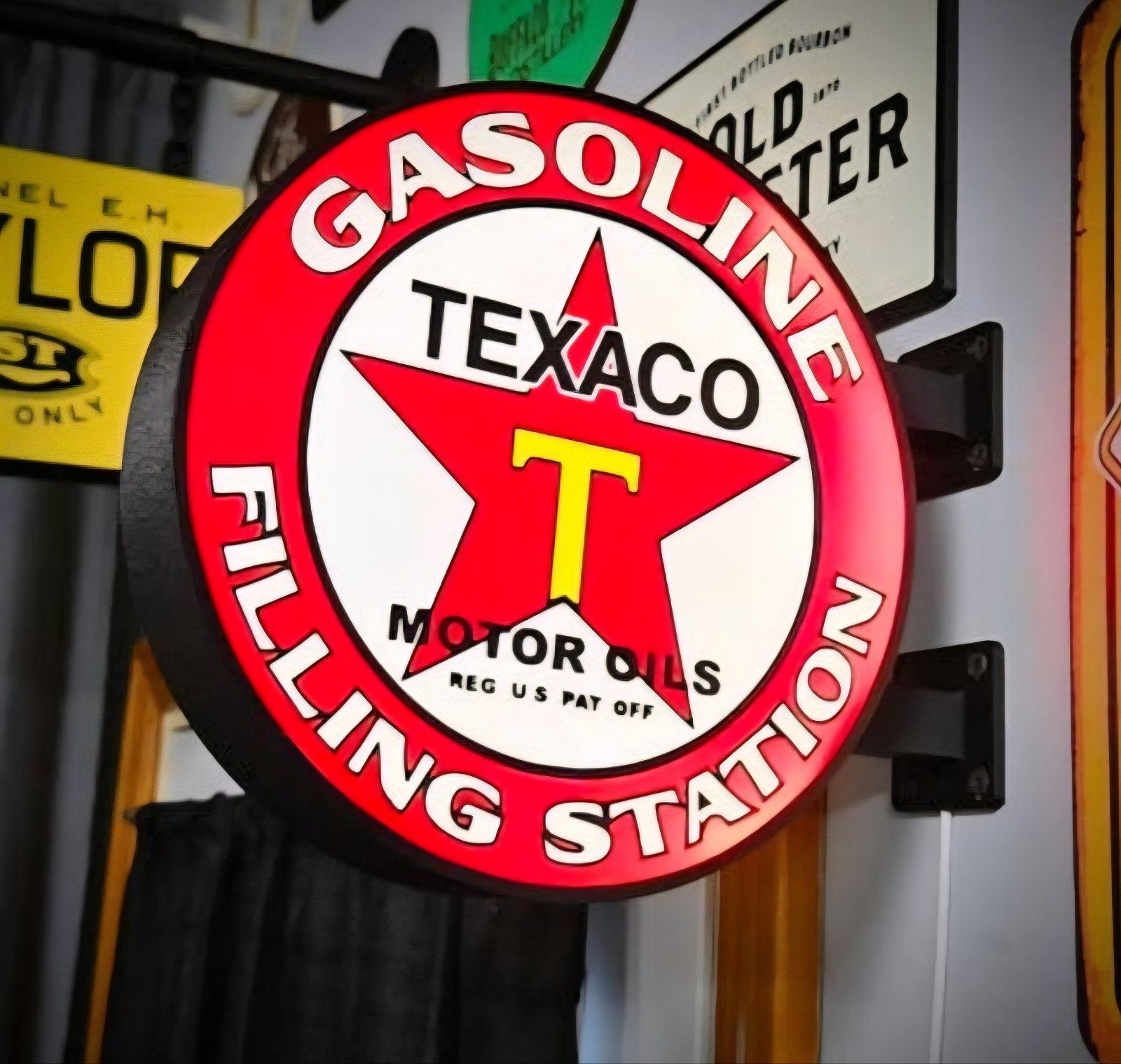 Dubbelzijdige LED Lichtbak Texaco - Ø 30cm, Verzamelen, Merken en Reclamevoorwerpen, Ophalen of Verzenden