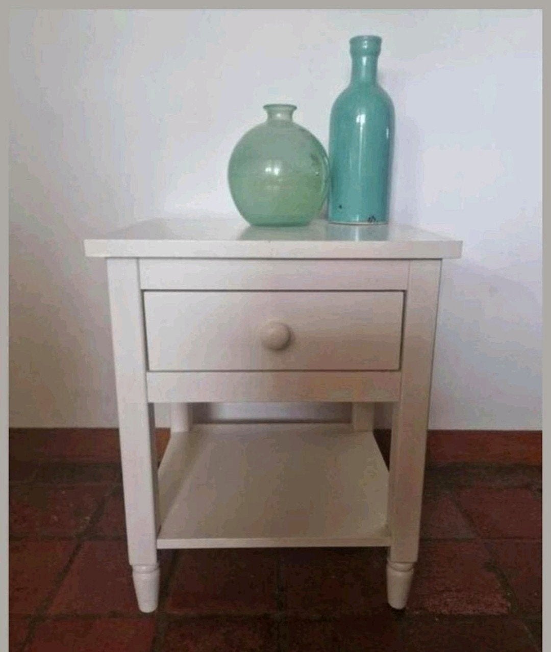 Handig Landelijk Wit Bijzettafeltje met Lade, Minder dan 55 cm, Rechthoekig, Hout, Ophalen
