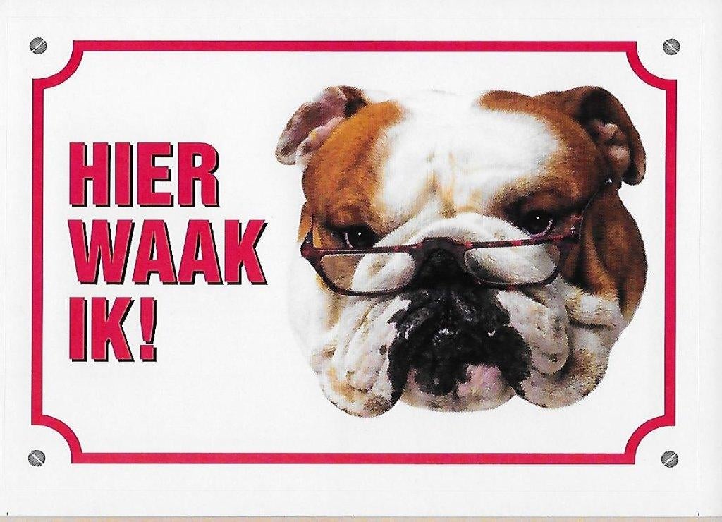 BULLDOG hier waak ik (kaart sticker), Ophalen of Verzenden, 1980 tot heden, Ongelopen, Hond of Kat