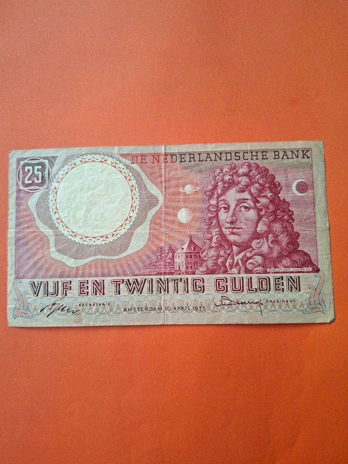 25 gulden Huygens uit 1955 in ZF+
Serie nummer 4 PV 062183
N, Ophalen of Verzenden, 25 gulden, Los biljet