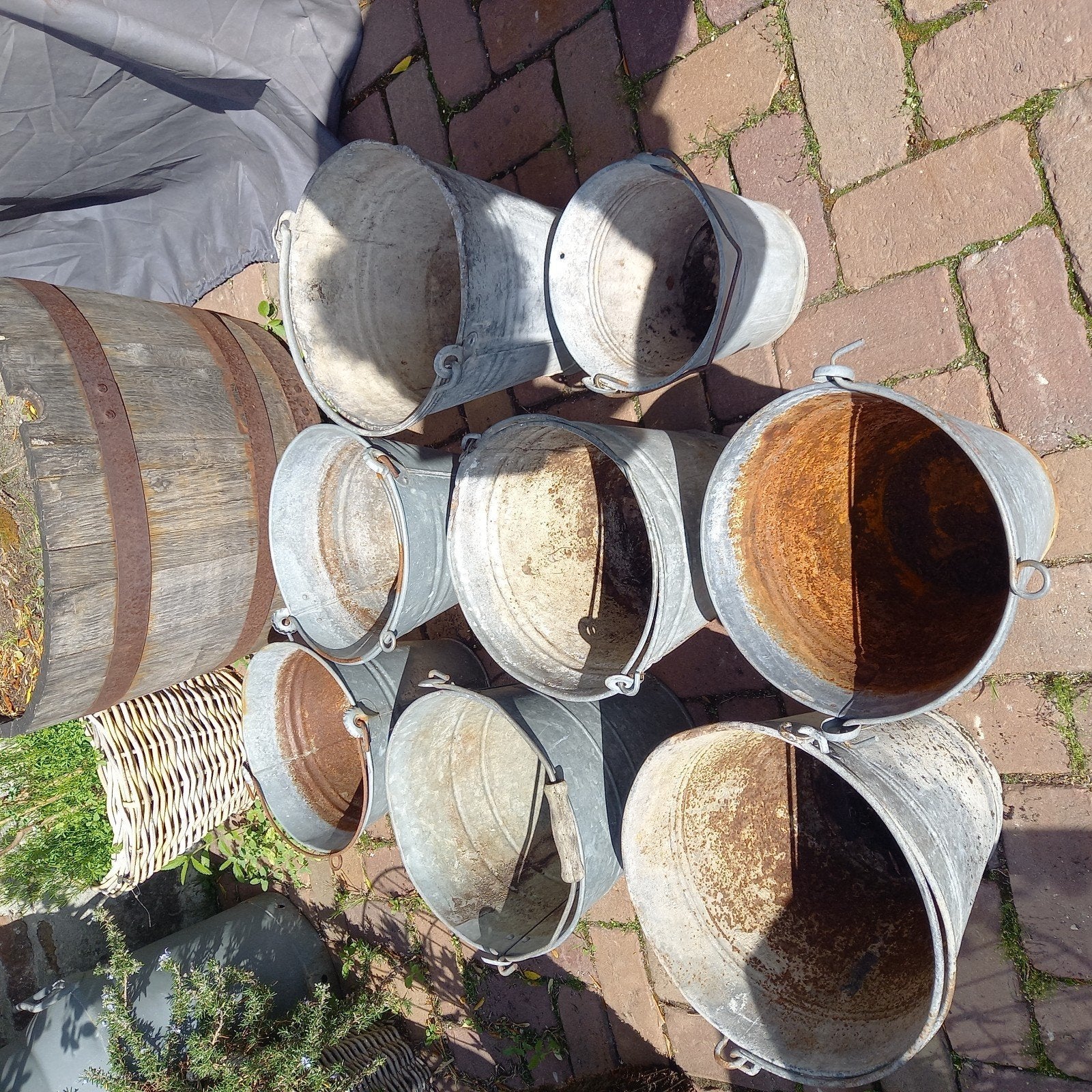 Diverse collectie zinken teilen en emmers, Antiek en Kunst, Ophalen