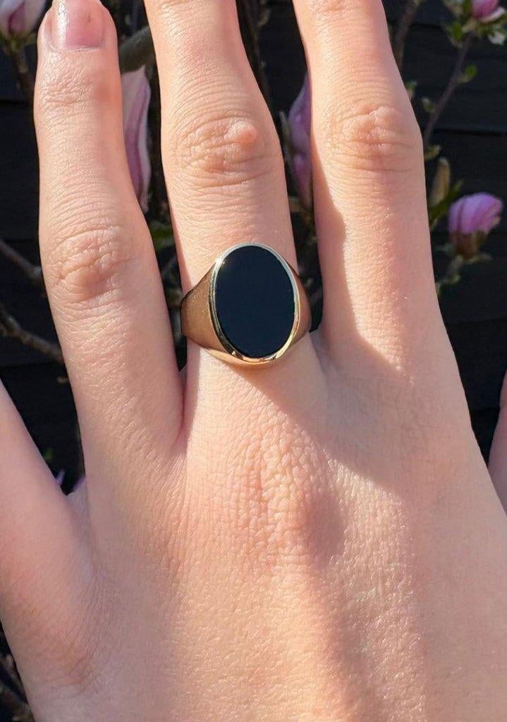 Onyx zegelring 14k goud dames heren unisex nieuwstaat