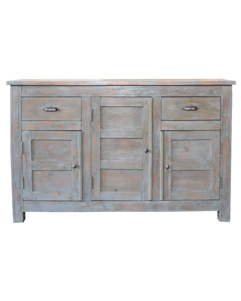 Antieke teakhouten dressoir met oude blauwgrijze patina., Ophalen of Verzenden, Gebruikt
