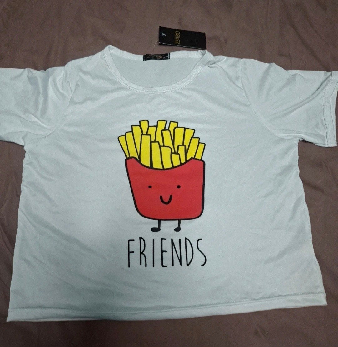 ZSIBO T-shirt met 'FRIENDS' print en frietjes - Maat M, ZSIIBO, Wit, Maat 42/44 (L), Nieuw
