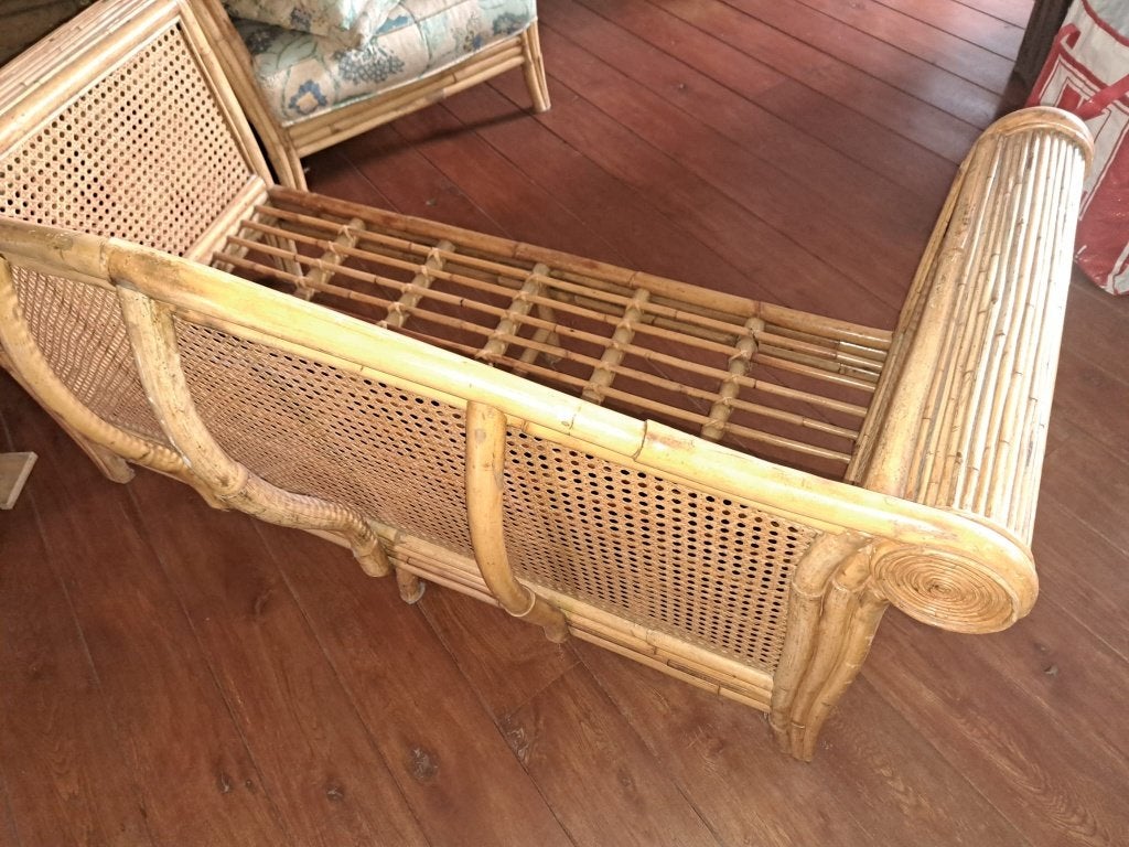 Vintage Bamboe Rotan Bankje met Lichte Beschadiging, Ophalen