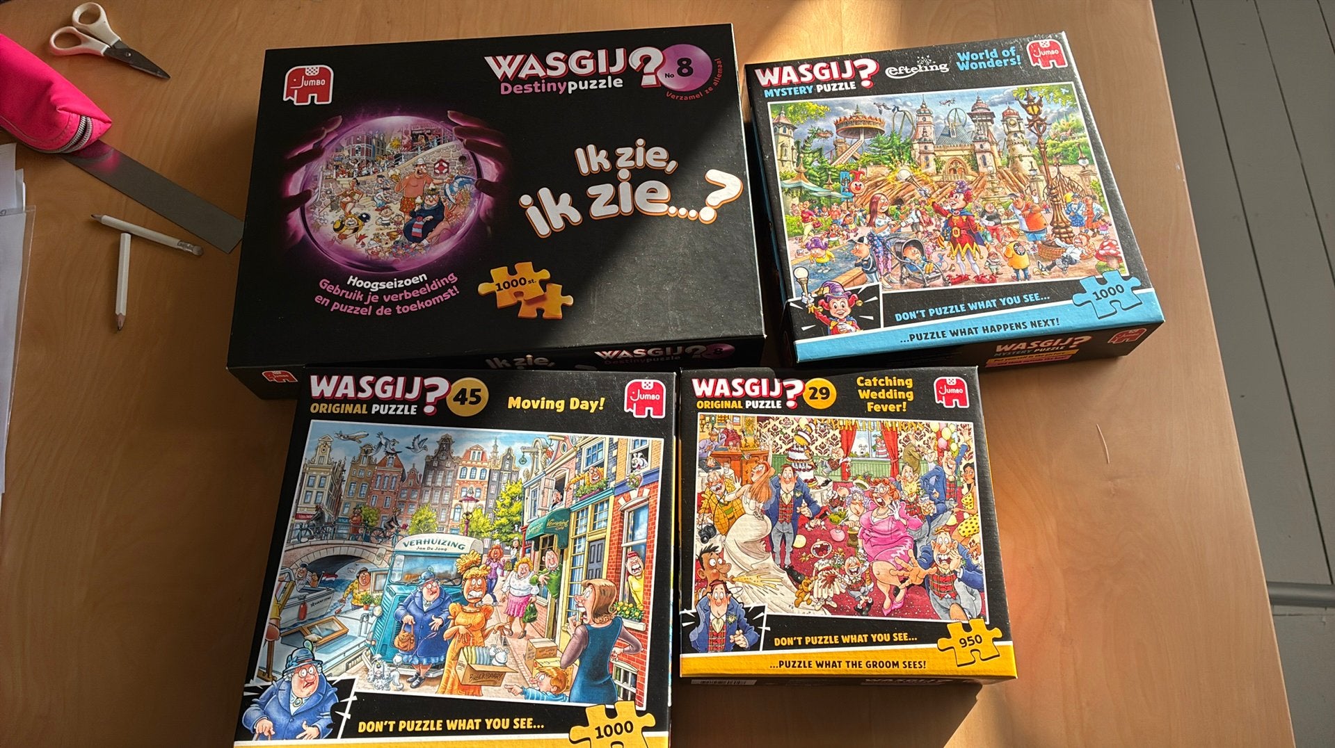 3 wasgij puzzels, Ophalen, 500 t/m 1500 stukjes, Zo goed als nieuw, Legpuzzel