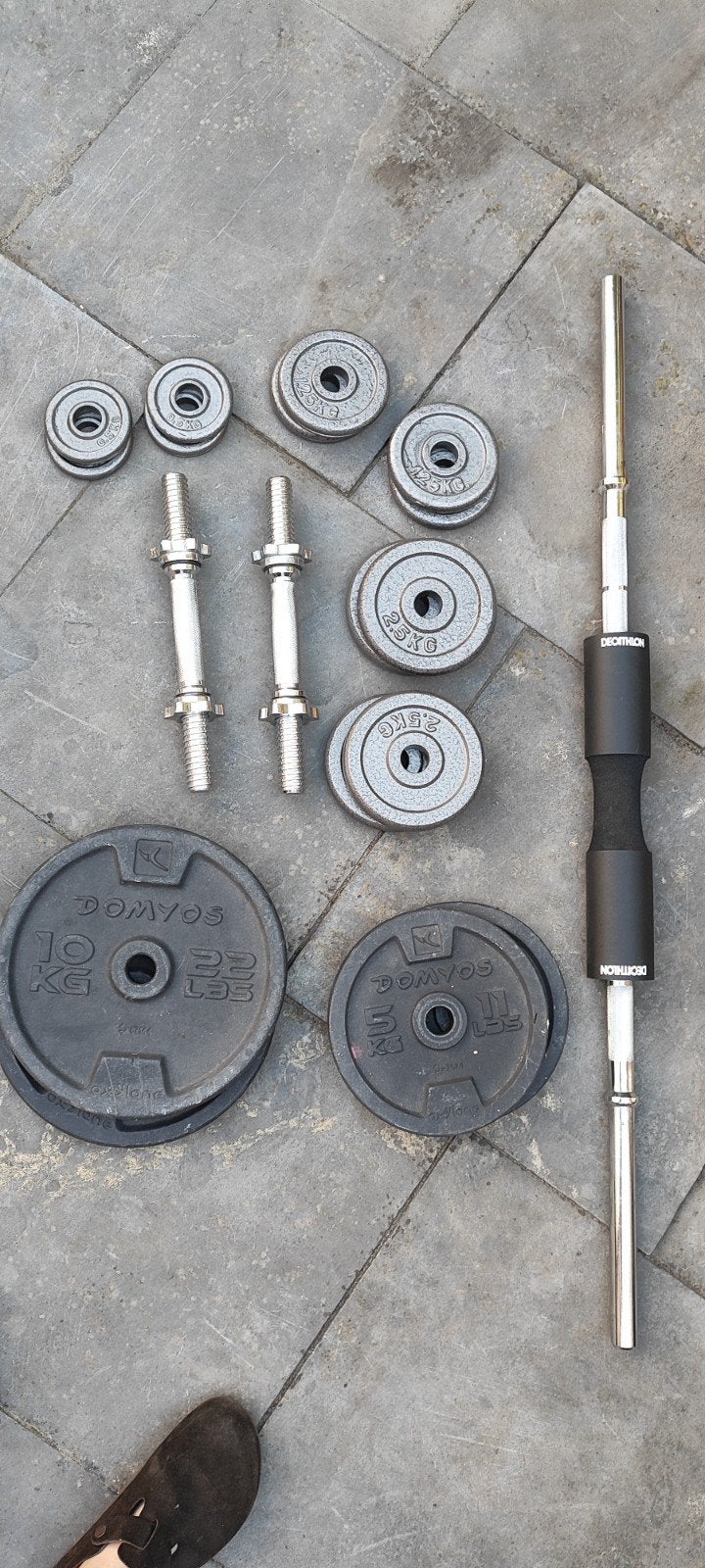 fitness set halterstang gewichten dumbells, Sport en Fitness, Fitnessmaterialen, Ophalen