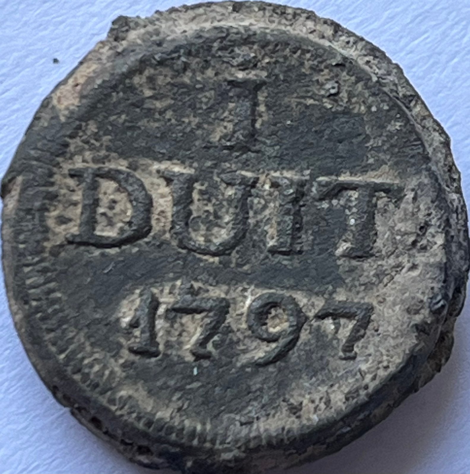 VOC Batavia schaarse tinnen duit 1797, Ophalen of Verzenden, Vóór koninkrijk, Overige waardes, Losse munt