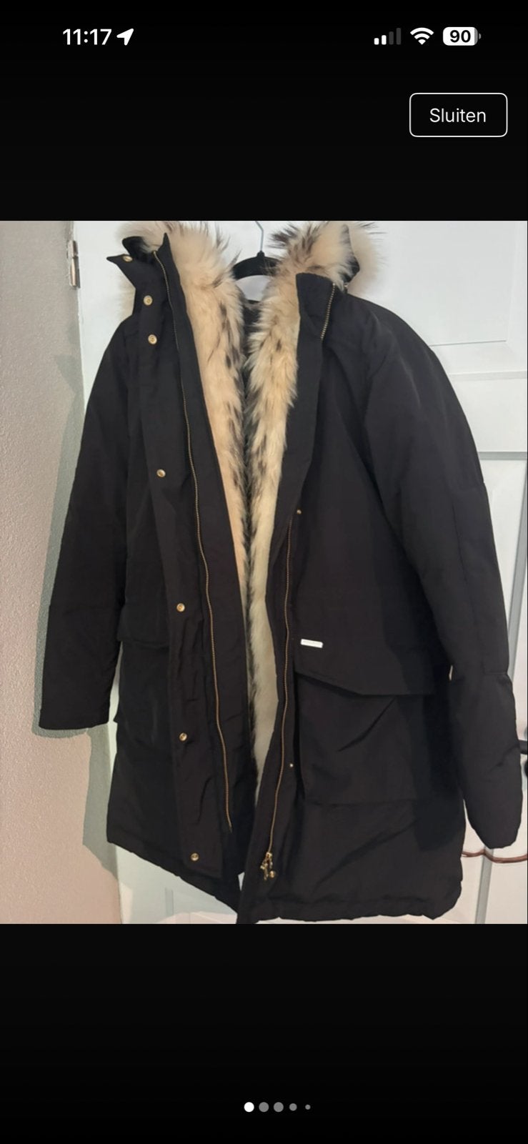 Woolrich dames winterjas met Bontkraag - Maat XL, Ophalen of Verzenden, Zo goed als nieuw, Maat 56/58 (XL), Zwart