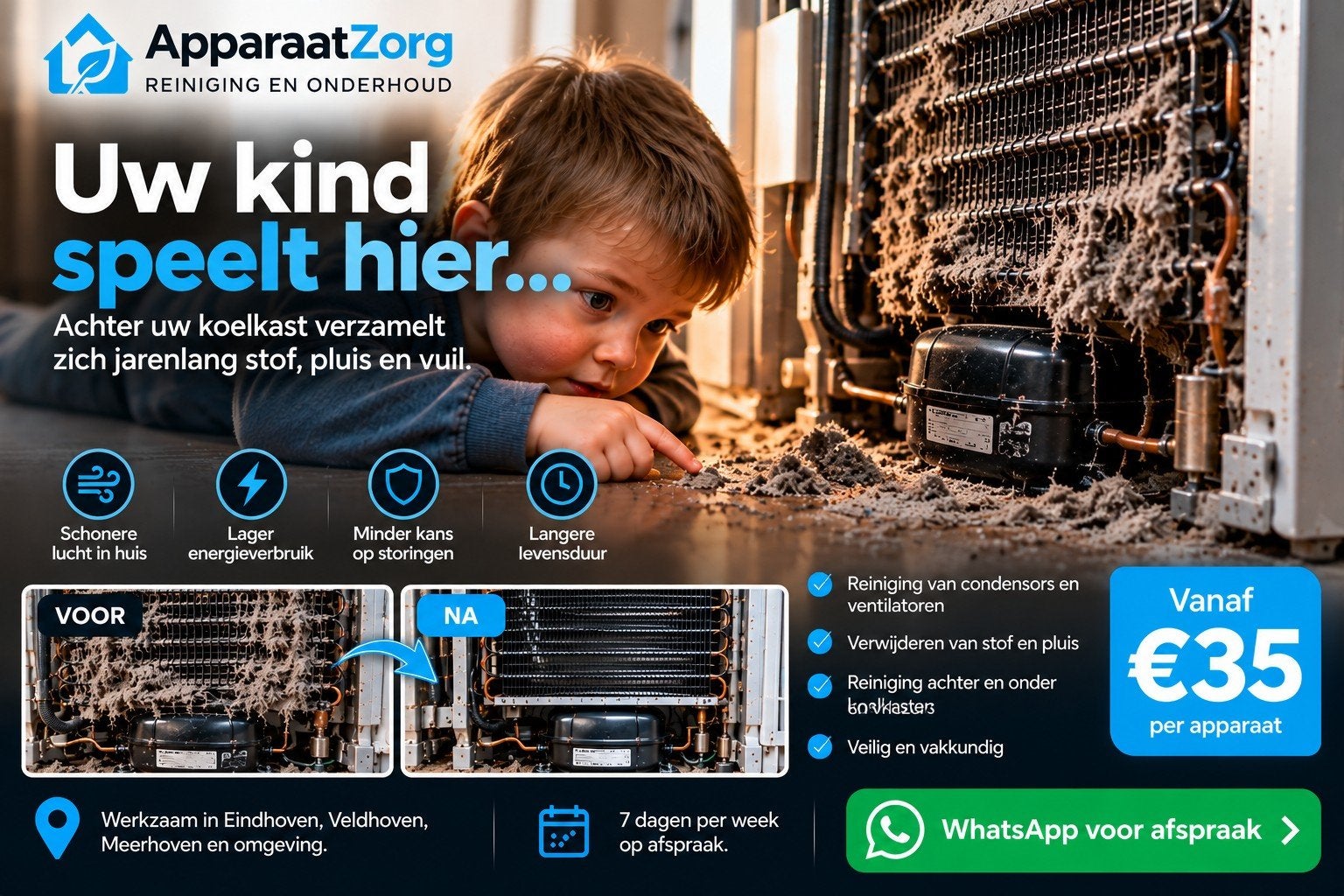 Uw kind speelt hier… Wat zit er achter uw koelkast? | €35UW, Diensten en Vakmensen